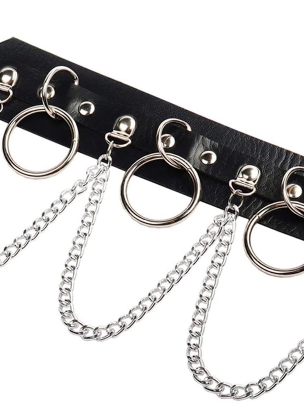 Black Faux Leather Chain Ring necklace